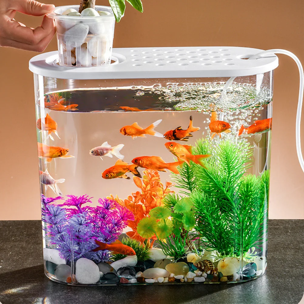 

Small Desktop Fish Tank Clear Plastic Aquarium for Home Office Decor Anti-Falling Lightweight Fish Breeding Box Transparent