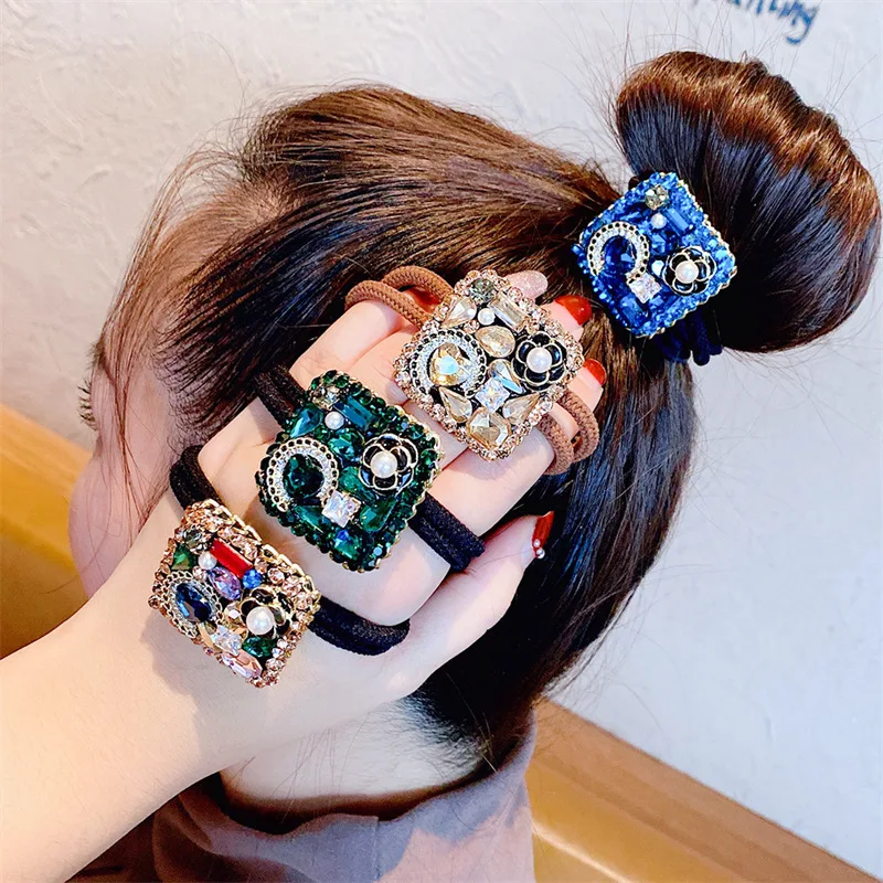 

30Pcs/Lot Blue High Elasticity Head Rope Vintage Cream Hair Tie Bear Rubber Band Styling Accessories HA2640
