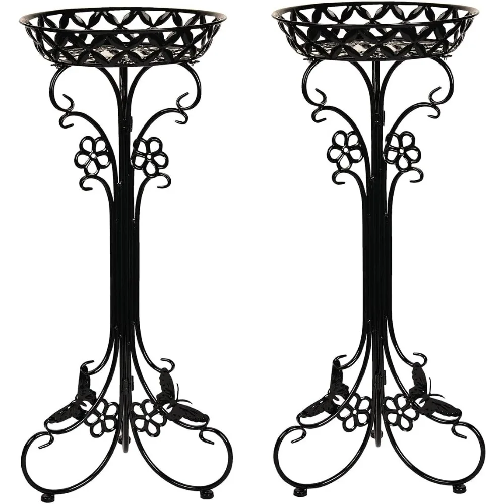 

Lightweight Metal Flower Pot Stands, Rustproof Potted Plant Holder Container, 2 Pack 29.7 Inches Tall Black Plant Stand