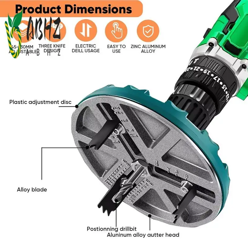 

ABHZ-Регулируемая пробивная пила для сверления, кольцевая пила, регулируемый диаметр пробивной пилы 1,8-5 дюймов, прочные инструменты для обработки древесины