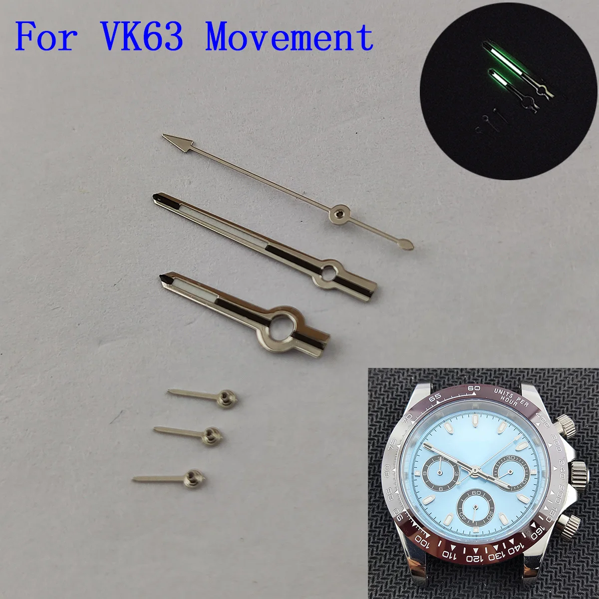 green luminous silver vk63 hands NH35 hands pointer Silver needle Watch accessories suitable for vk63 Second Hands vk63movement