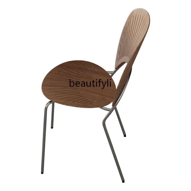 zq Nordic Solid Wood Dining Chair Home Retro Modern Minimalist Shell Chair Sun Leisure Chair