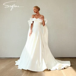Elegant Wedding Dresses Women Off Shoulder Sleeveless Satin Bride Princess A Line Bridal Gowns Long Train Sexy Vestidos De Noiva