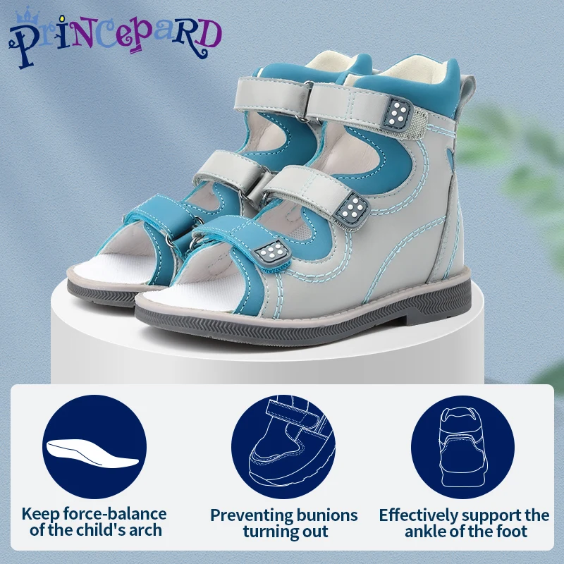 Children\'s Shoes Girls Boys Ankle-Wrap Orthopedic Sandals Summer Leather Pink and Blue High-Top Arch Support Correcting Feetwear