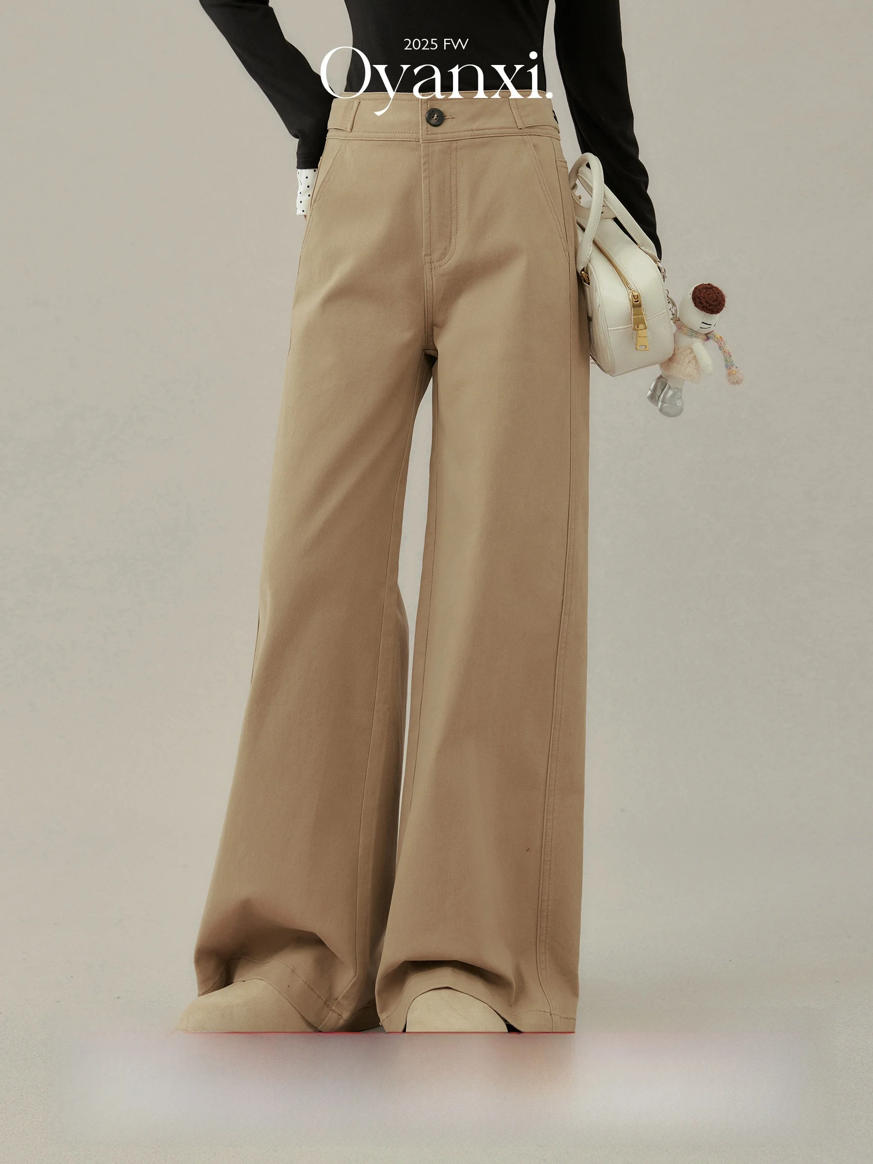 Kaki Wijde Pijpen Casual Broek Vrouwen Hoge Taille Drape Losse Rechte Pijpen Broek Herfst Winter Faion Pendelen Sle Koreaanse Merk