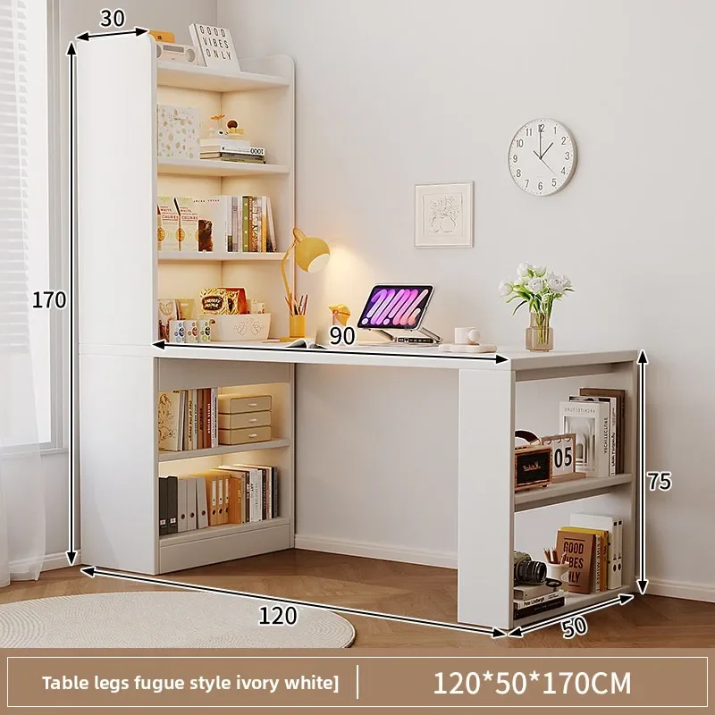 Multi-functional Computer desk Cream wind bookshelf integrated bedroom study table white corner desk