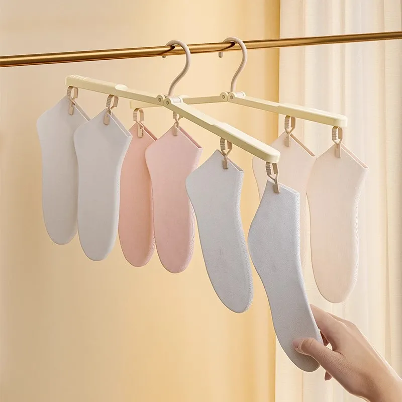 3pcs Portable Foldable Travel Clothes Hanger with Anti Slip Clips Laundry Drying Rack for Socks Underwear Laundry Storage Holder