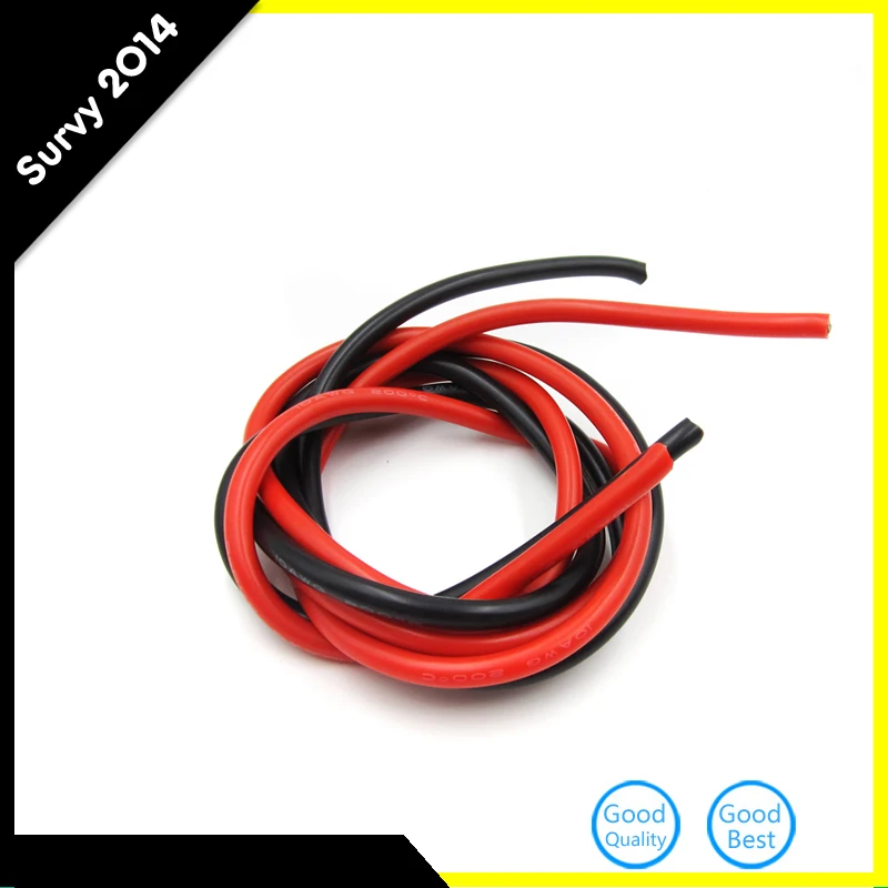 2M (Black1M & Red1M) 10 AWG Gauge Silicone Wire Flexible Stranded Copper Cables For RC Black Red diy electronics