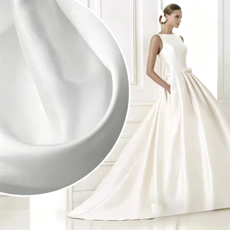 

White Ivory Mikado Satin Fabric for Bridal Wedding Dress Designer Suit Fabric Twill Satin DIY Craft Sewing Material Cloth