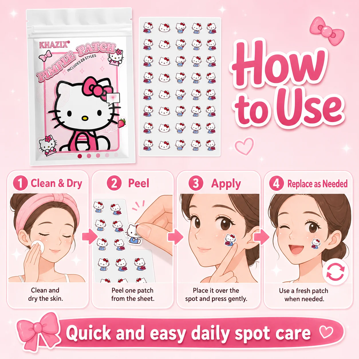 30pcs/150pcsHello Kitty Hydrocolloid Pimple Patches, Cute Cartoon Acne Cover Stickers, Breathable Waterproof Face Care Patches - view 5