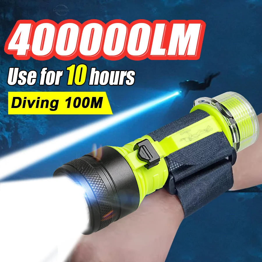 

400000LM новый обновленный фонарик для дайвинга подводный 100 м профессиональный водонепроницаемый фонарь для подводного плавания перезаряжаемая лампа для дайвинга