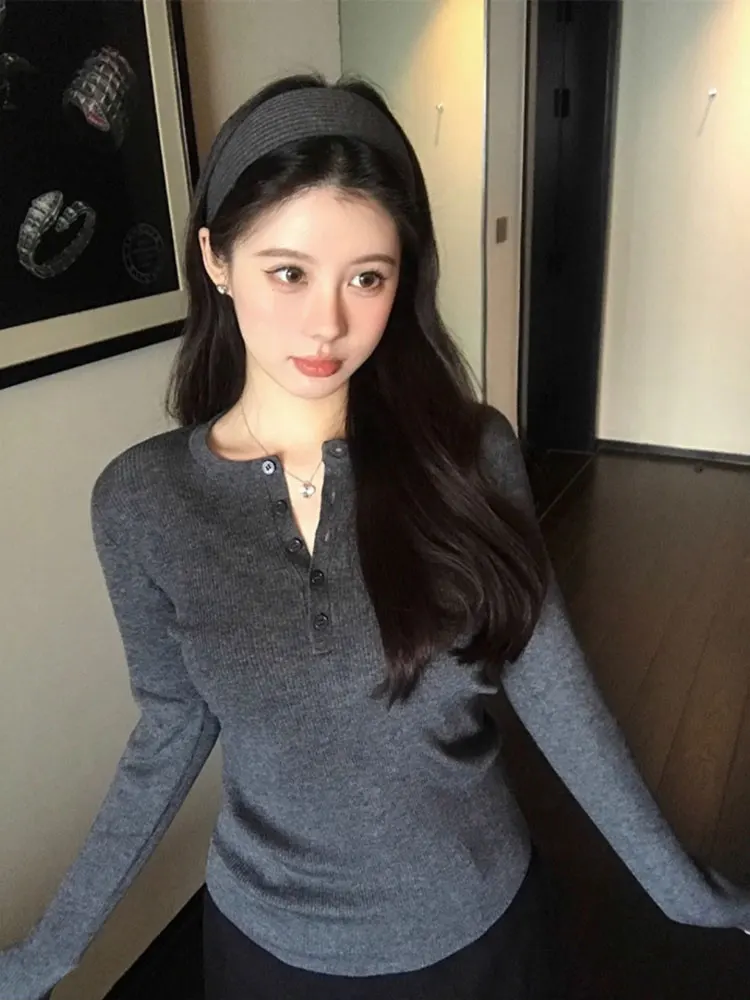 

Вязаный облегающий топ в стиле ретро Long Sve Base irt, женский осенне-зимний дизайн Ele, внутренняя одежда, топ, повседневный топ из мягкой ткани...