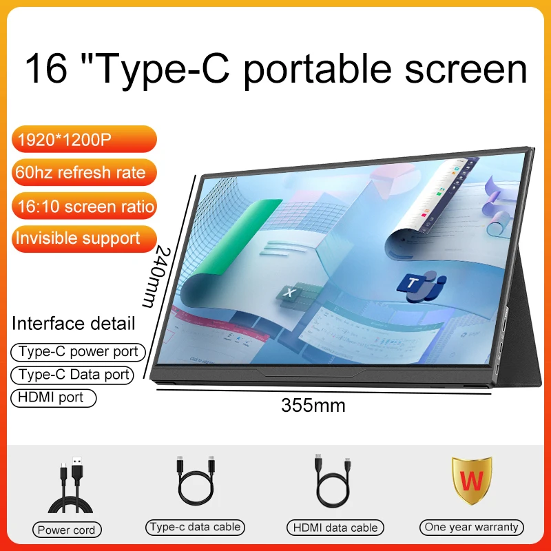 16 inch 100% sRGB/144Hz/Touch/2.5k Draagbare Monitor Gaming Laptop Display met Type C Mini HDMI Voor PS/Steam/Deck/Schakelaar/PC/Mac