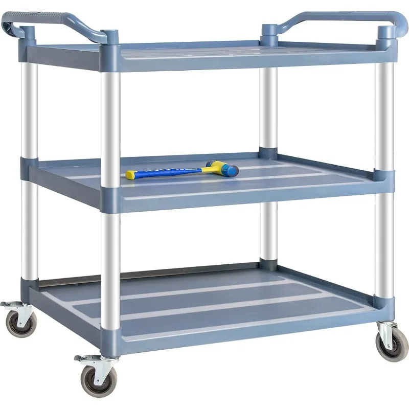 Plastic Utility Carts with Wheels, 3-Tier Large Size Restaurant Food Cart, Heavy Duty 600lbs Capacity Rolling Service Cart