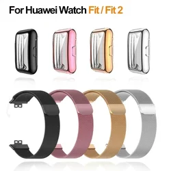 Metal Band For Huawei Watch Fit/Fit 2 Strap With Case TPU Screen Protector Watch Fit Bracelet Milanese Magnetic Loop Watchband