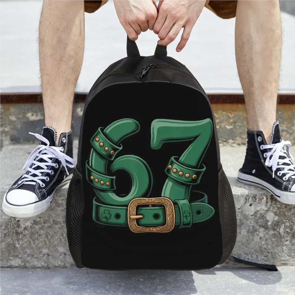 Cute St Patrick's Day 67 Leprechaun Belt 67 Meme Backpack Men  Durable Backpacks High School Bags Daily High Quality Rucksack