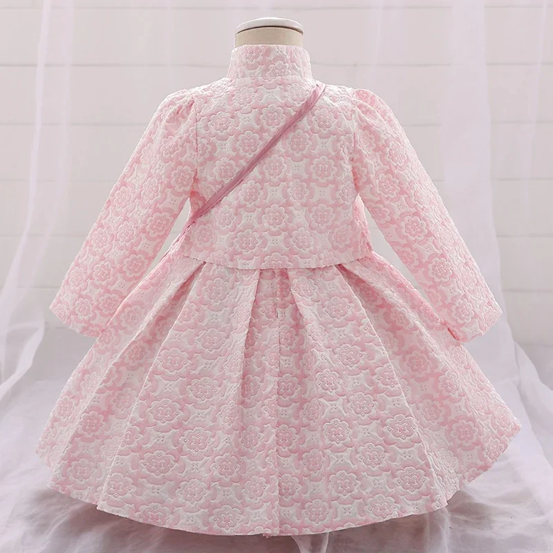 

Vintage Toddler 1st Birthday Dress For Baby Girl Clothes Baptism Flower Princess Dress Girls Dresses With Coat Party Gown 0-2Y