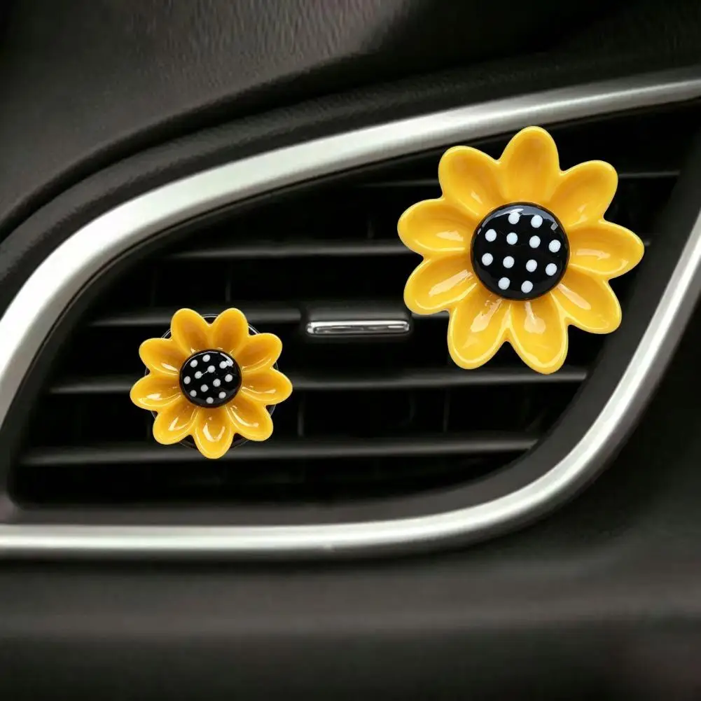 2/5Pcs Cute Sunflower Car Air Freshener Vent Clip Yellow Flower Fragrance Diffuser Interior Decoration Accessories For Women