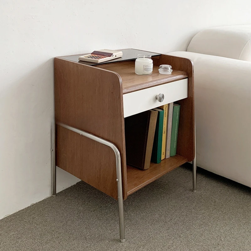 

Simple wooden bedside table, retro wall sofa, small side cabinet, storage cabinet, small side table