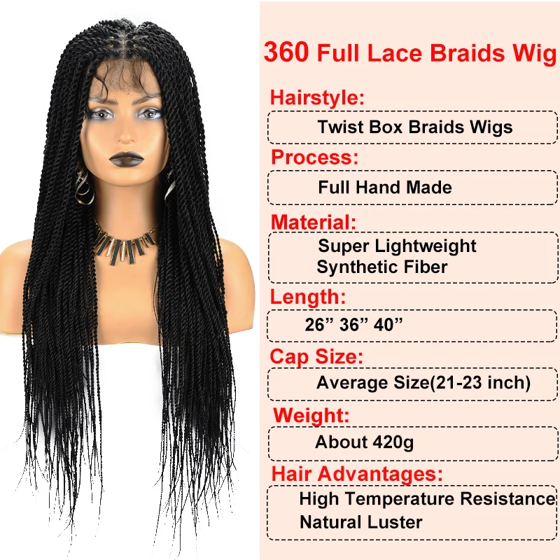 Full Lace Frontal Wigs Synthetic Twist Braided Wigs For Black Women Box Braided Lace Front Wig Faux Locs Wig Goddess Braids Wigs