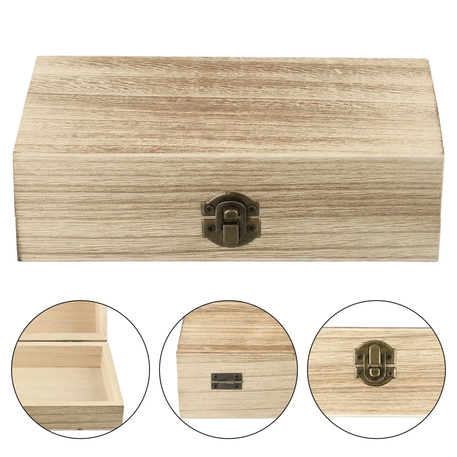 Wooden Storage Box Flip Top Gift Health Metal Buckle Natural/Light/Dark Rectangular Retro Style 1PCS 20*10*6cm