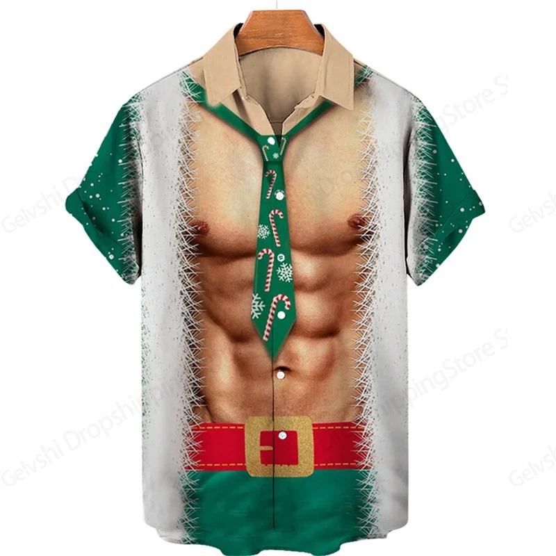 Heren Santa Claus Shirts Korte Mouw Knoop Up Grappig Kerst Hawaiiaans Shirt Nieuwjaar Xmas Shirt Mannen Vrouwen Mode Revers Camisa