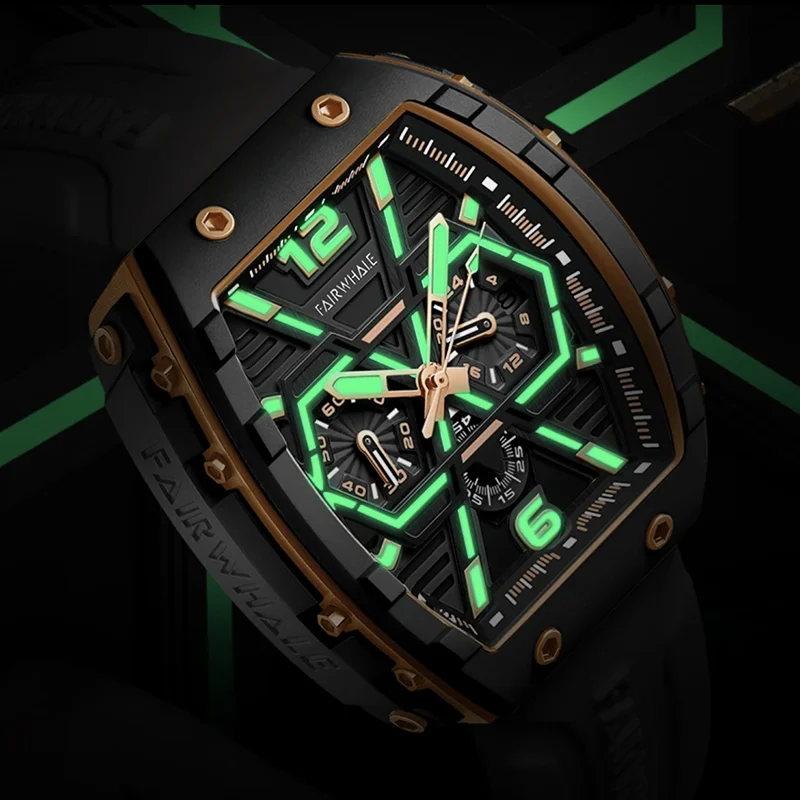 Mark Fairwhale Mens Luxury Watch Automatic Date Sports Quartz Silicone Fashion Waterproof Tonneau Mille Wristwatch 2025