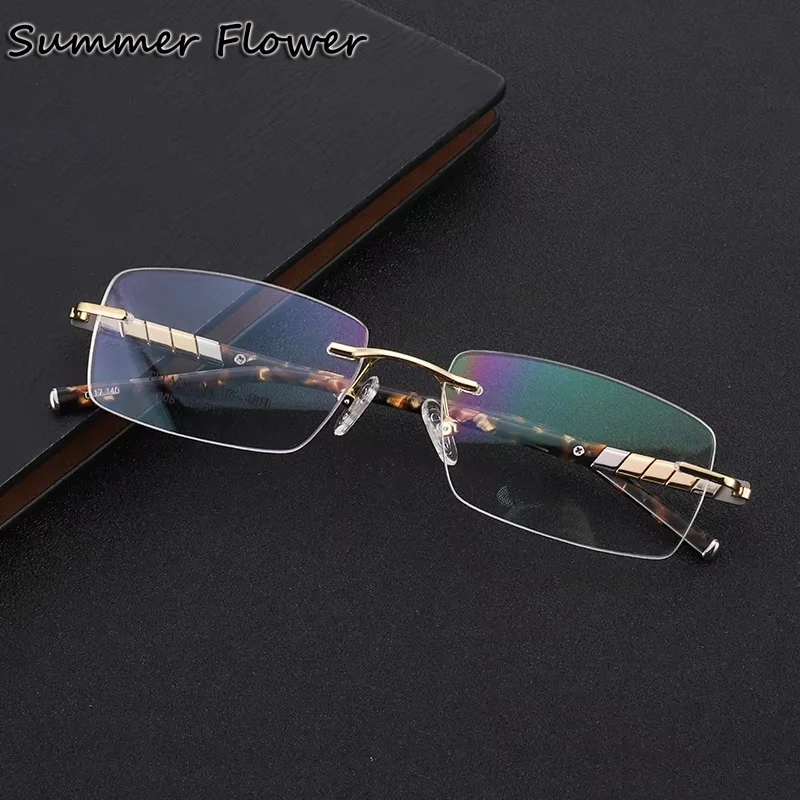 

Male Prescription Eyeglasses Men Optical Flexible Temples Quality Frames Rimless Pure Titanium for Progressive Spectacles