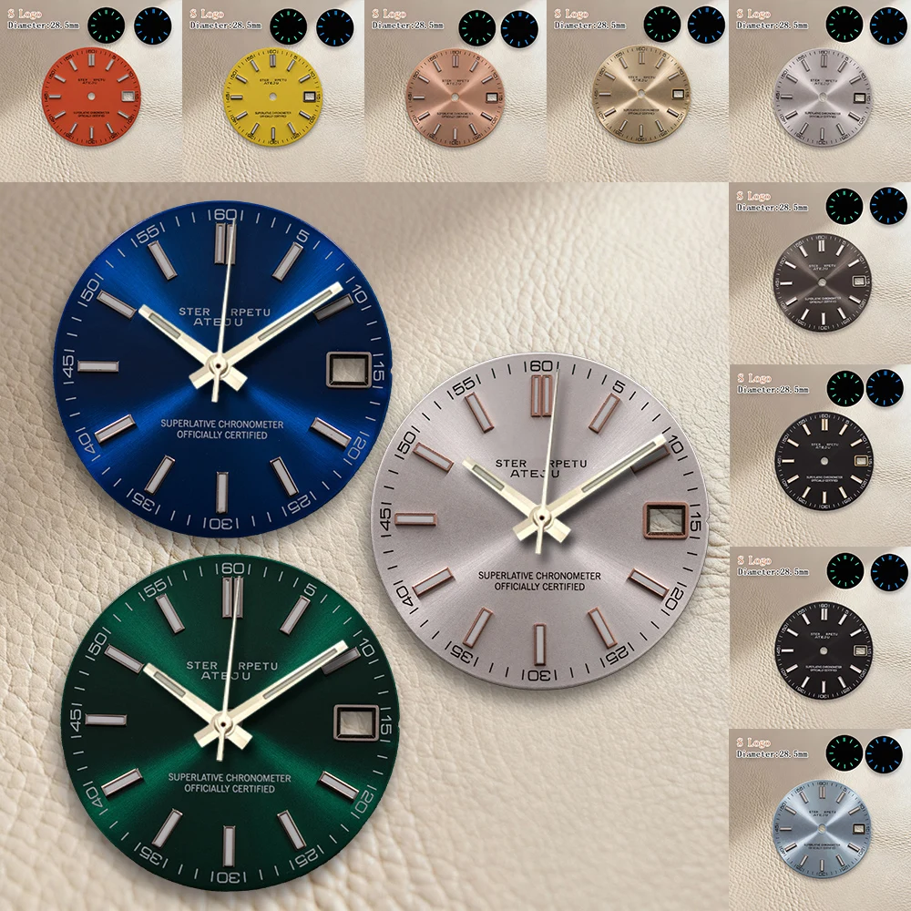 

Циферблат 28,5 мм с логотипом S, без стрелок, подходит для механизма NH36, зеленый или ледяной синий, светящийся, аксессуары для модификации часов