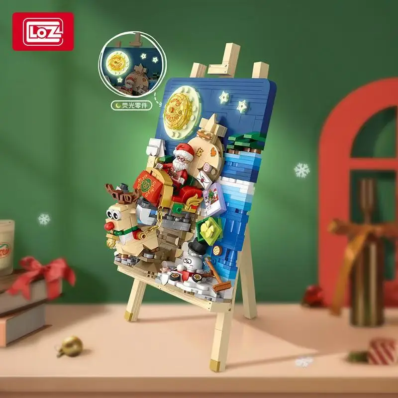 LOZ-bloques de construcción navideños, caja de regalo de juguete, Mini bloques Navida, rompecabezas de Navidad ensamblado de Año Nuevo, modelo de decoración 1223