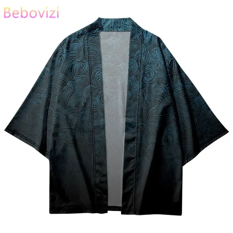 Vintage Gradient Geometry Print Cardigan Beach Yukata Kimono giapponese Streetwear uomo donna Haori Robe Clothes Plus Size