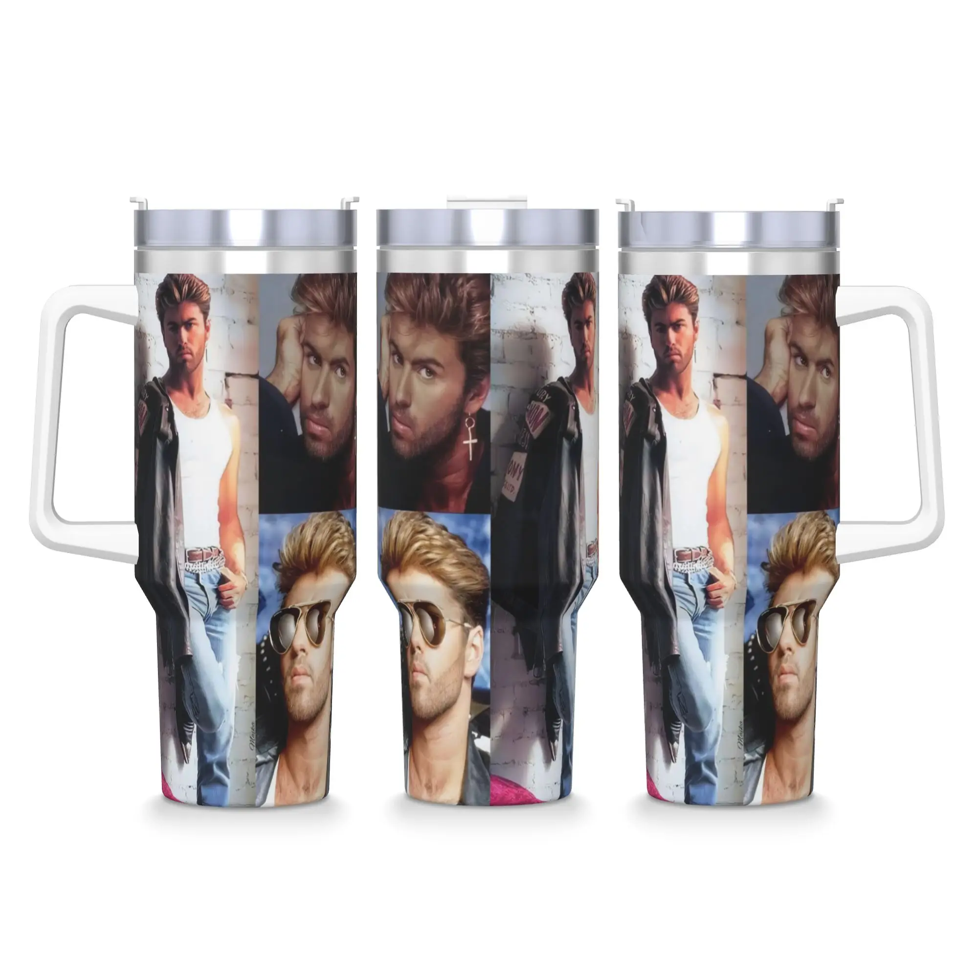 

Stainless Steel Tumbler George Michael British Singer Mugs Cup With Straws Travel Cold and Hot Water Bottle Leakproof 40oz Cups