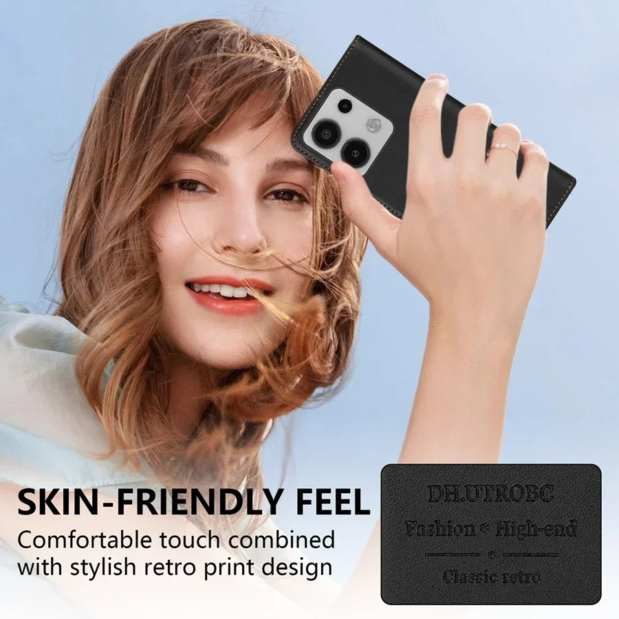 Portfel Przyjazny dla skóry magnetyczny futerał z klapką na kartę dla Xiaomi 14T 13T 11T Poco X6 C65 C75 Redmi 14C 13C 13 12C 10C 9A 9C — zdjęcie 7
