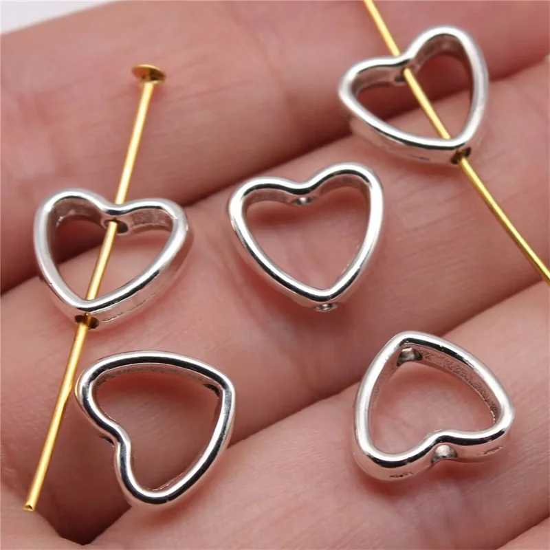 20pcs Antique Silver Color Flower Heart Charms Small Holes Flower Charm Bead Hollow Heart Flower Charms Beads For Jewelry Making