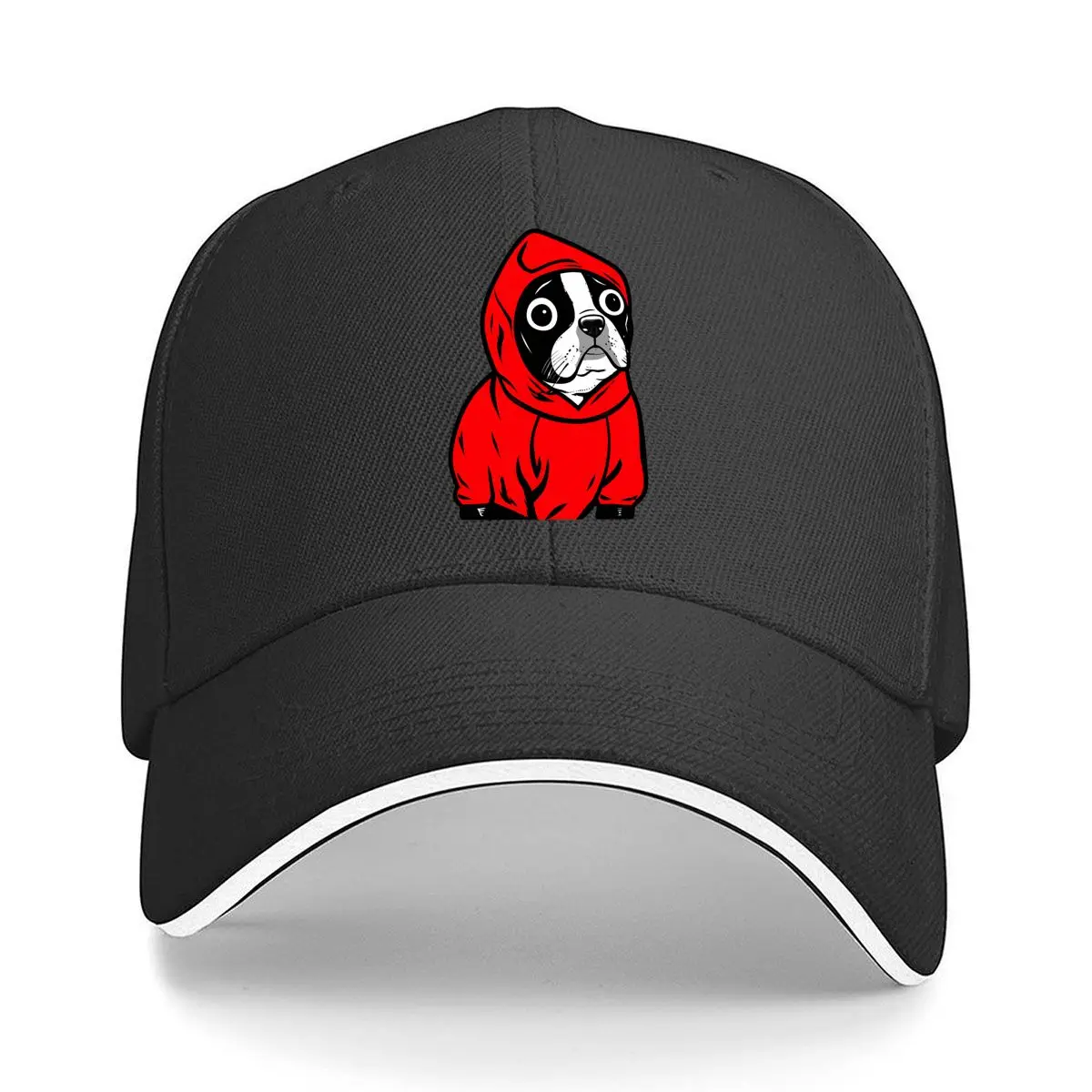 Boston Terrier Dog Red Hood Pet Illustration Hip Hop hat Fashion Outdoor Sports Sandwich Baseball Cap