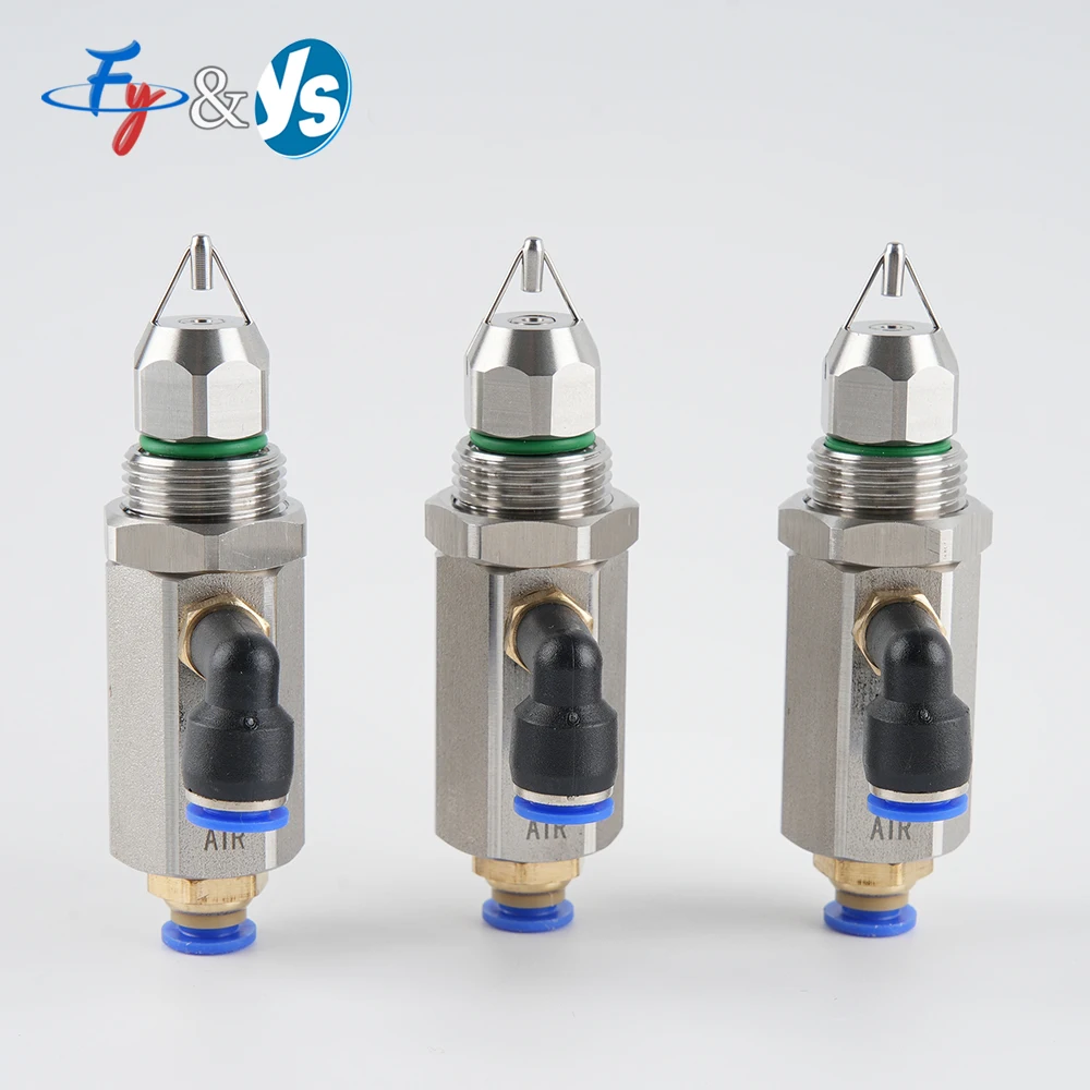 Stainless Steel Ultrasonic Dry Fog Atomizing Nozzle, Two-Fluid Nozzle with Quick Connector,30/60/80 Degree Fine Mist Nozzle