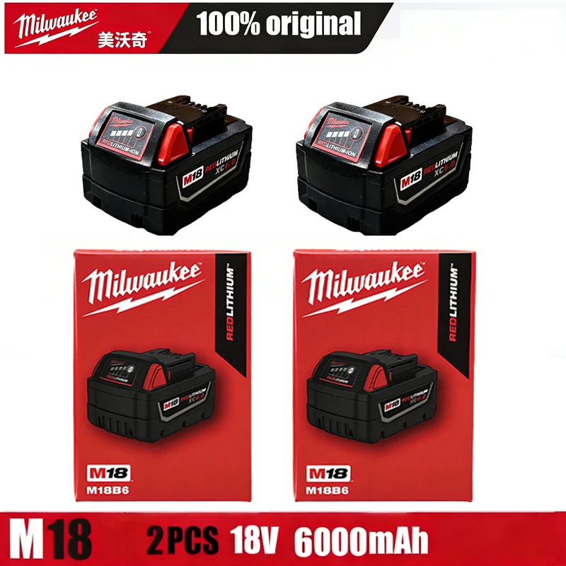 

Аккумулятор Milwaukee M18, LiFePO4 батарея M18B6, литиевая батарея 6000 мАч XC48-11-1860, оригинальный перезаряжаемый аккумулятор Milwaukee 18В