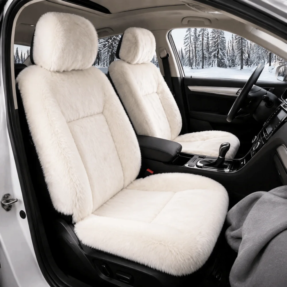 Plush Surface Winter Car Seat Cover Solid‑color Sponge Filling Warm Car Seat Pad Simple Design Multi-piece Kit