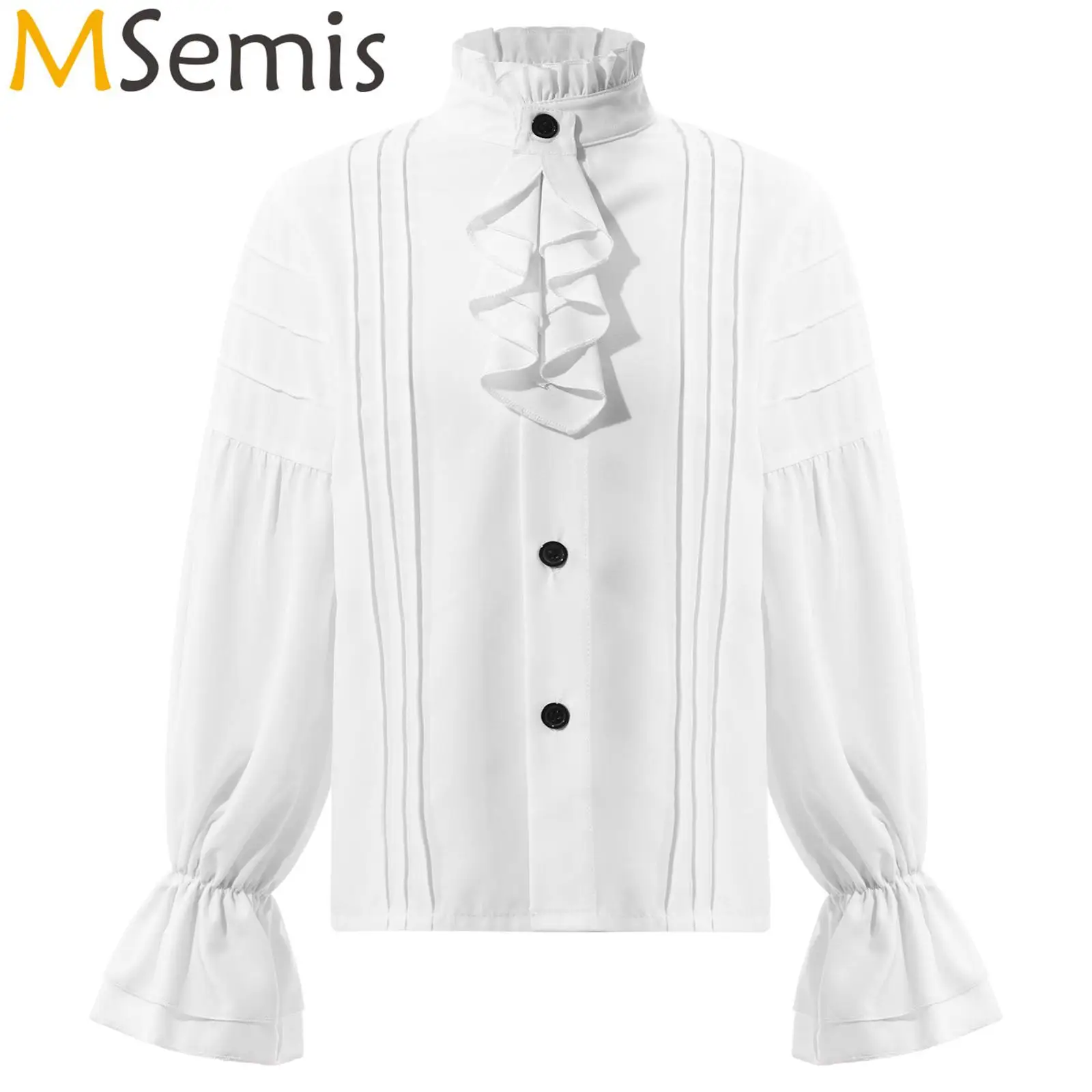 

Kids Renaissance Medieval Victorian Costume White Vintage Pirate Shirt Flounce Long Sleeve Ruffle Frill Trim Shirt Cosplay Tops