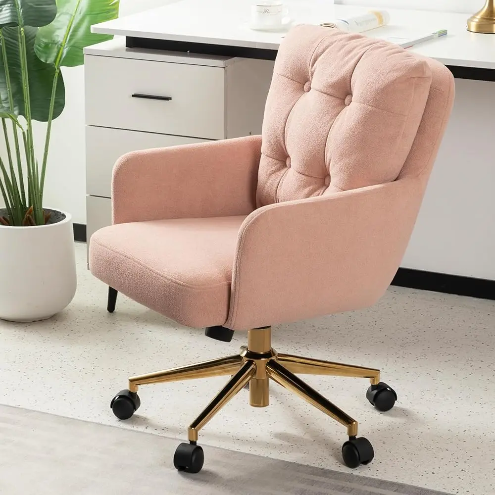 

Plush Fabric Office Chair, Comfy Home Office Desk Chairs With Lumbar Support, Modern Plush Fabric Desk Chair Gold Legs Small