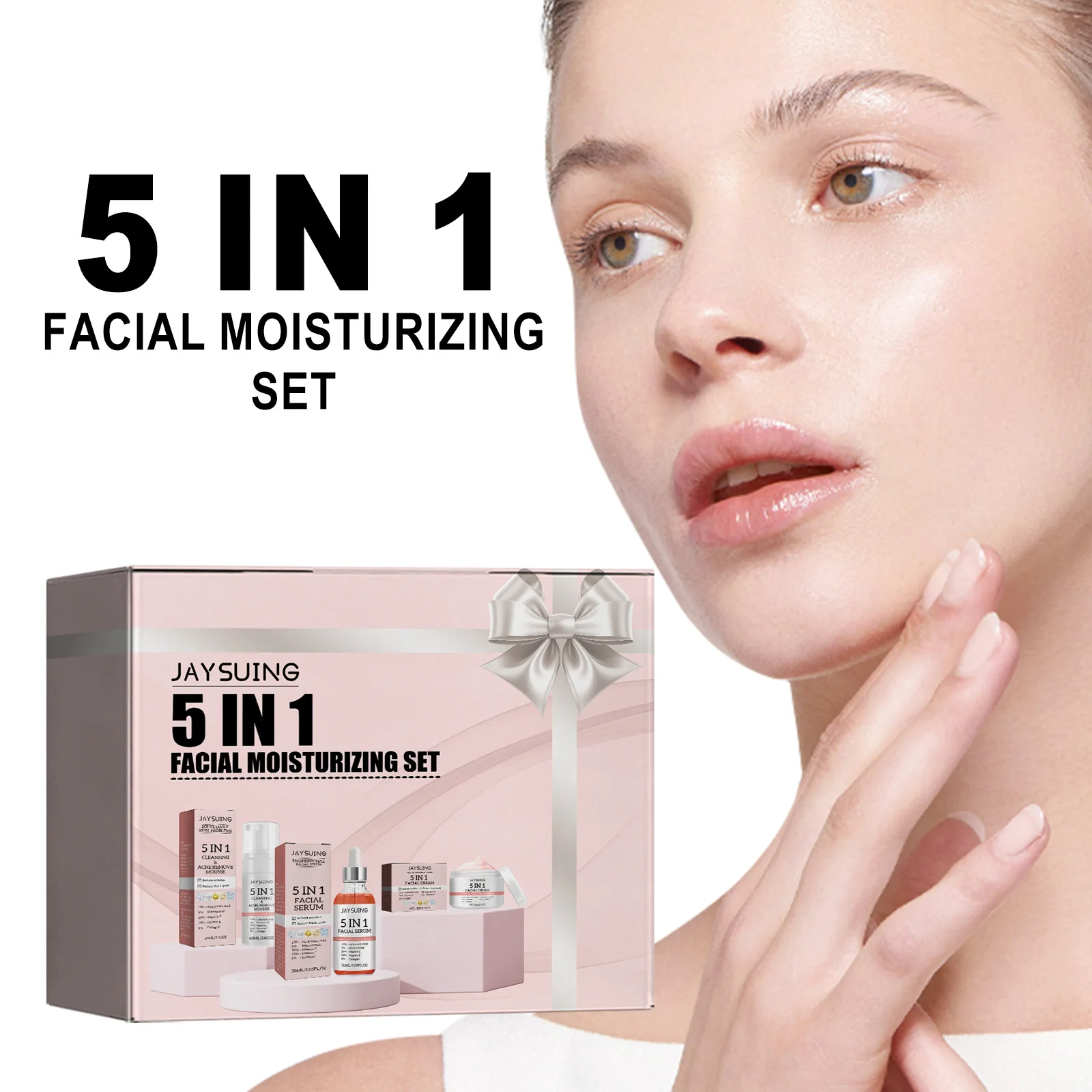 5-in-1 Facial Moisturizing Set Hyaluronic Acid Serum Improve Dullness Reduce Acne Brighten Tighten Skin Nourish Face Cream Kit