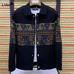 Cardigã de malha de retalhas masculino, jaquetas de peito único, manga longa, roupas que combina com tudo, moda casual, outono, inverno