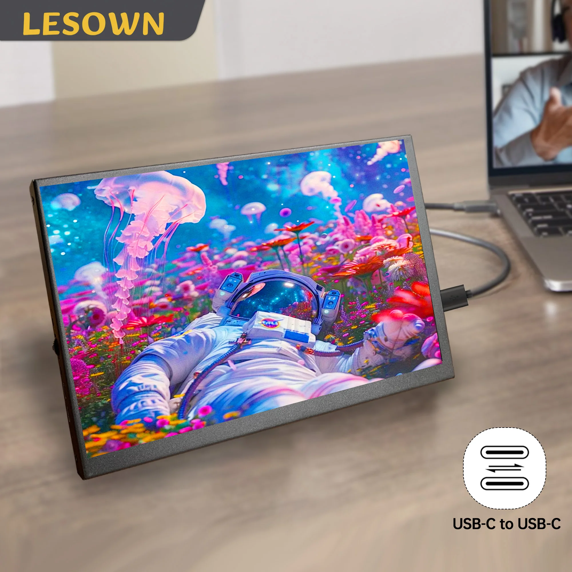 

LESOWN 8.9 10.1 Inch 1920x1200 IPS Compact Portable Monitor USB‑C External Display Plug & Play for Students Working On‑the‑Go