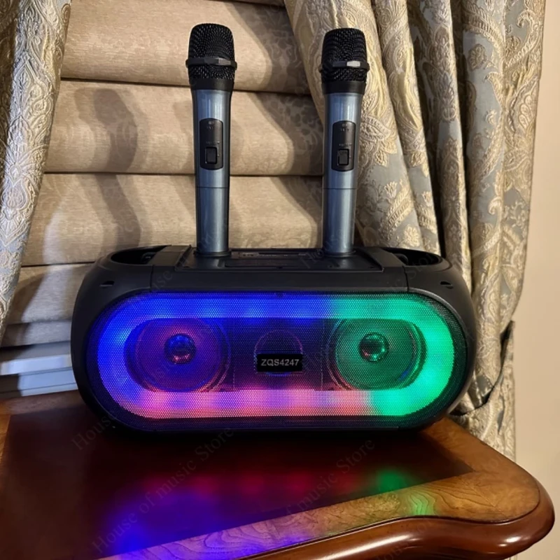 Alto-falantes Bluetooth Karaoke com microfone sem fio, Double Horn, alto-falantes duplos, recarregável, rádio FM, venda quente, ZQS4247
