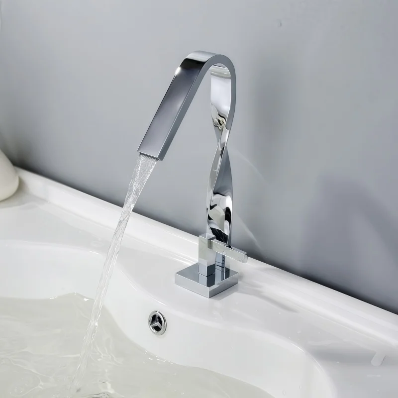 Black Basin Faucet All-Copper Creative Twist Flat Pipe New Brushed Single-Hole Hot and Cold Faucet