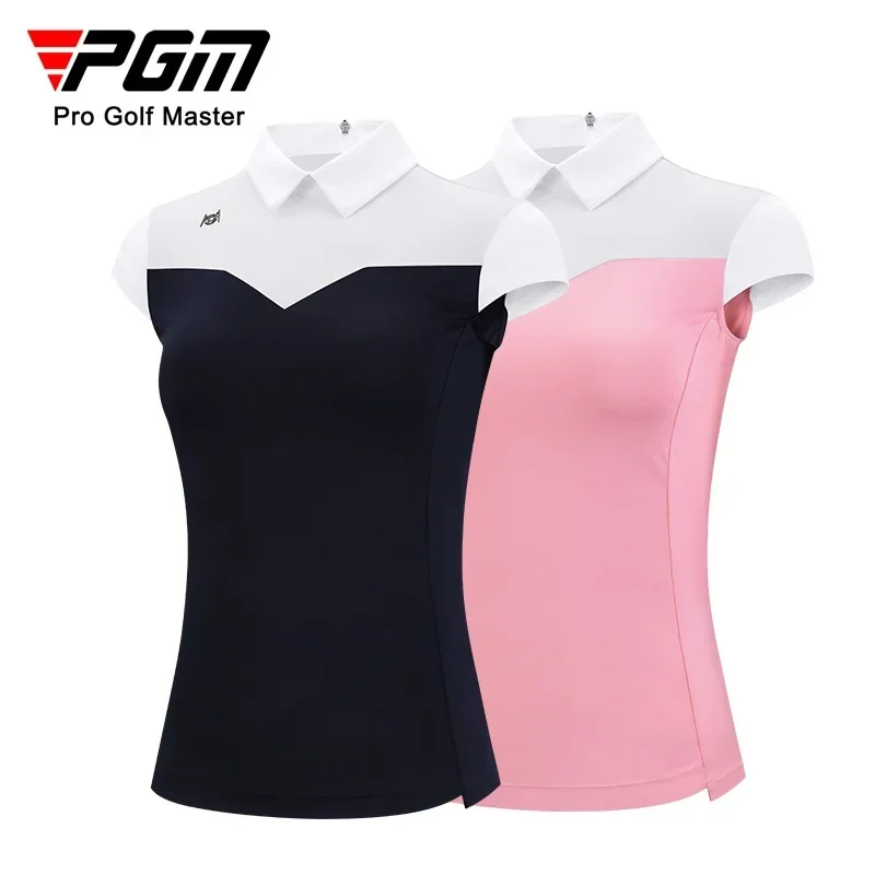 PGM 2022 Summer Golf Clothing Ladies Short Sleeve T-Shirt Stretch Breathable Sportswear Zip Lapel Top