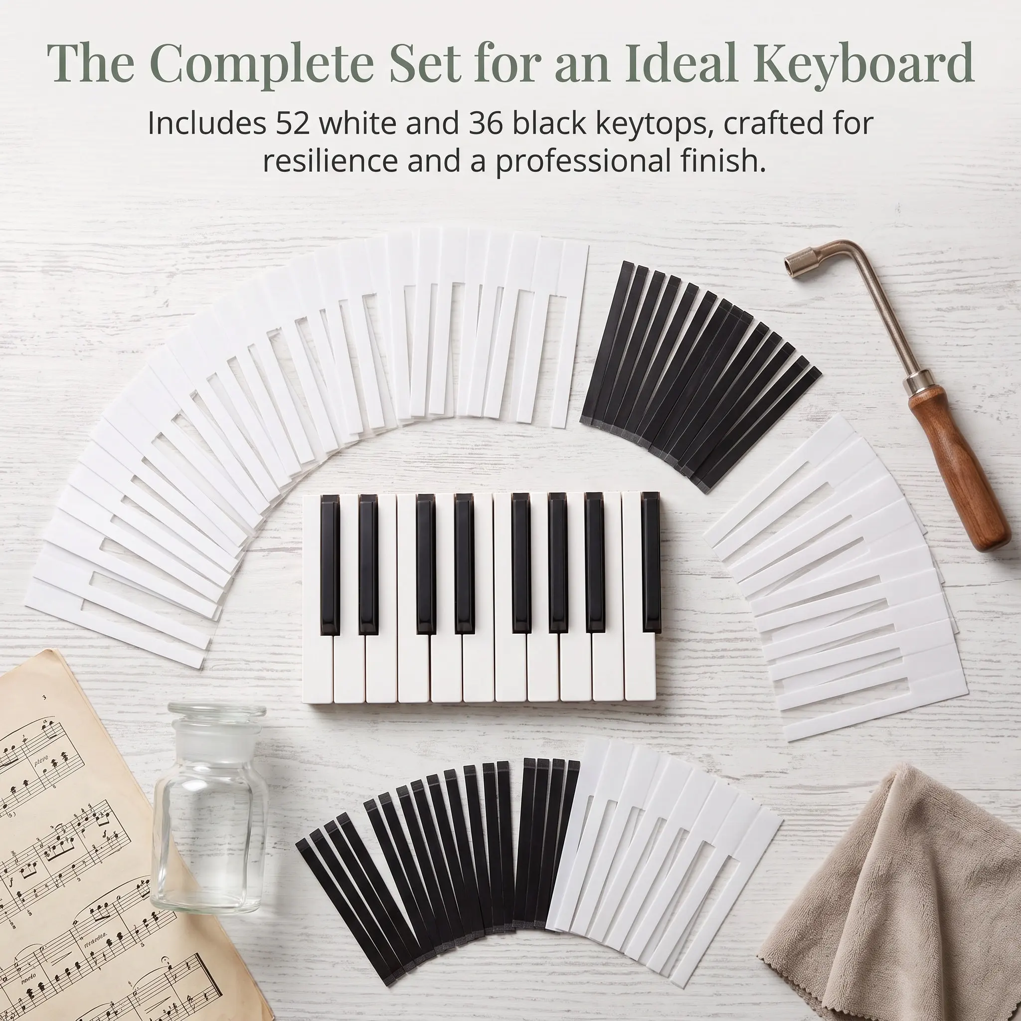 88-Piece Piano Key Replacement Kit for Keyboard Repair – Waterproof Oxford Fabric Keytops