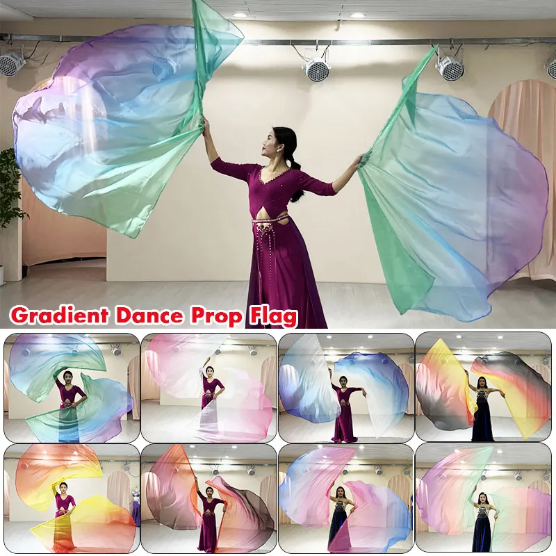 

1Pcs Belly Dance Props 190x140cm Gradient Semi-circular Flag Colorful Gauze Scarf With Telescopic Sticks Performance Accessories