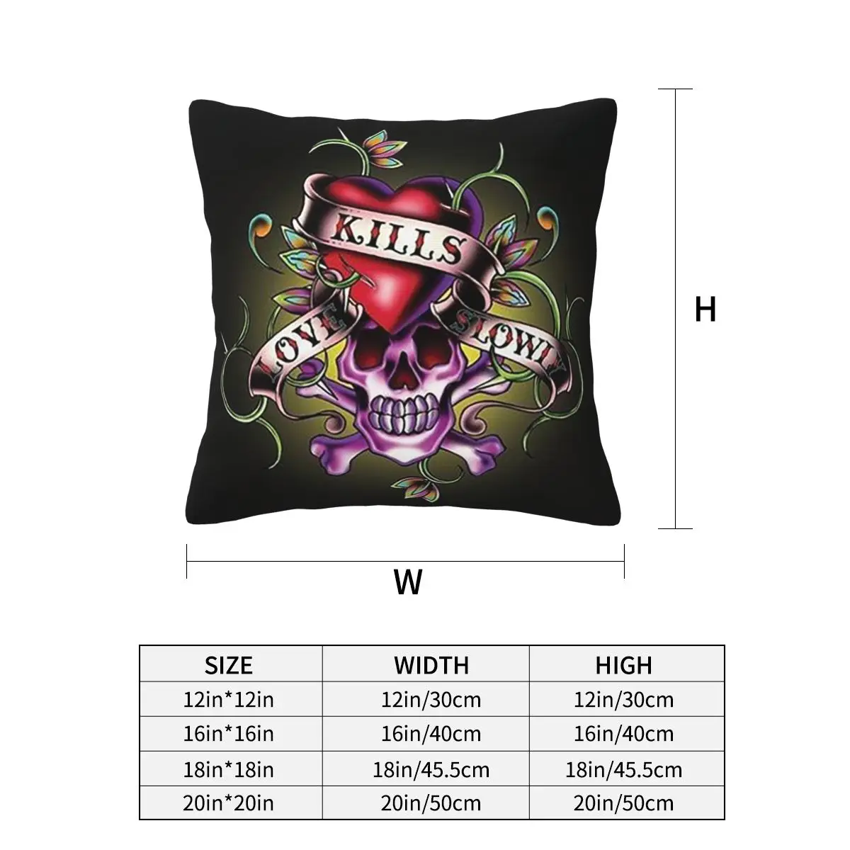 Ed Hardy Love Kills Slowly Square Pillowcase Cushion Cover Pillow Case Throw Pillow Cover for Home Bedroom Car