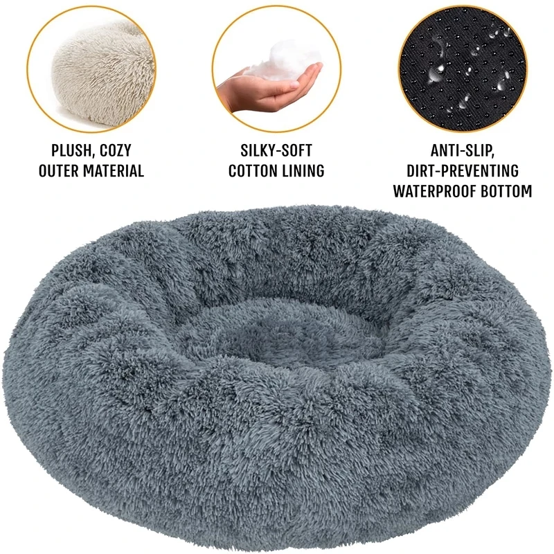 Round Long Plush Dog Bed for Indoor Cat Bed Cat Cushion Puppy Sofa Mat Cat Sleep Nest Pet Cat Cushion Bed